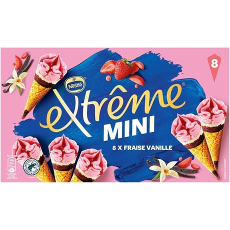 Extrême 8 mini cônes fraise vanille 312g