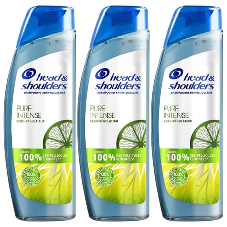Head & shoulders pure intense shampoing sebo regulateur antipelliculaire 3x250ml