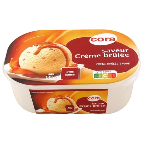 Cora crème glacée saveur crème brûlée bac 900ml 505g