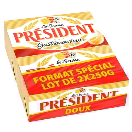 Président beurre gastronomique doux plaquette lot 2x250g format spécial