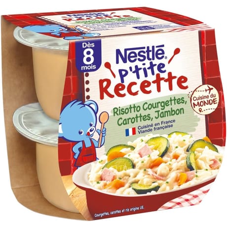 Nestlé p'tite recette risotto courgettes carottes jambon dès 8 mois  2x200g