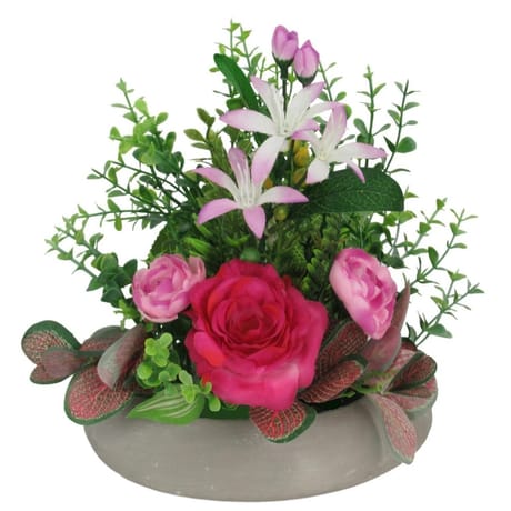 Renoncule eucalyptus sur galet ciment (rose)