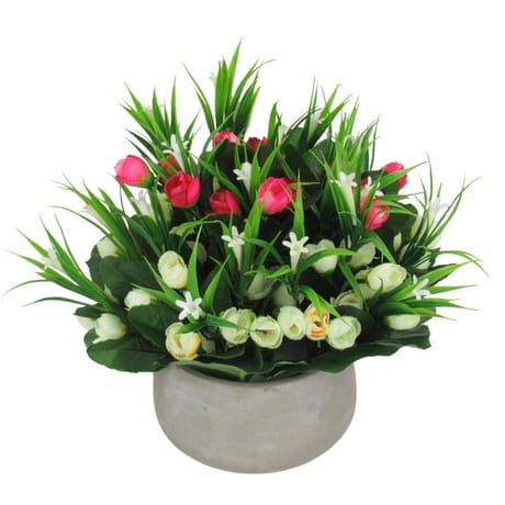Crocus en pot ciment (rose/crème)