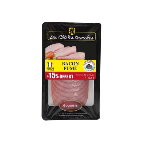 Les chti'tes tranches bacon fumé 90g + 15% offert