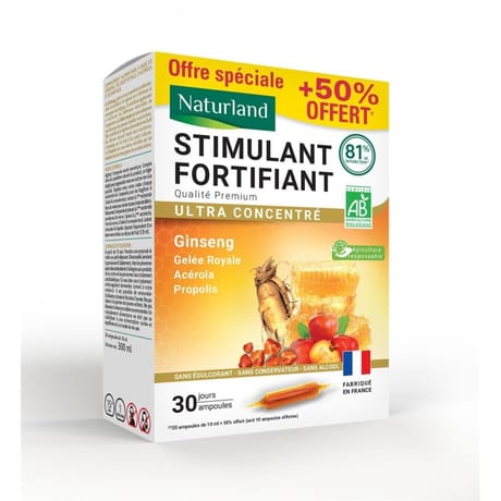 Naturland stimulant fortifiant bio 20 amp.x10ml + 10 amp. X 10ml offertes