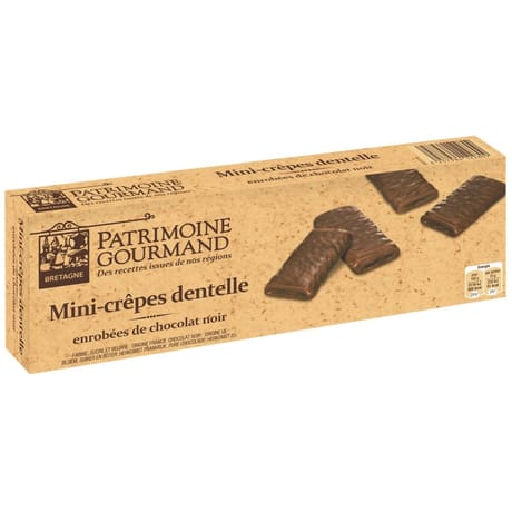 Patrimoine gourmand mini-crêpes dentelle enrobées de chocolat noir 100g