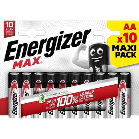 Energizer 10 piles aa/lr06 max durent jusqu'a 100% plus longtemps