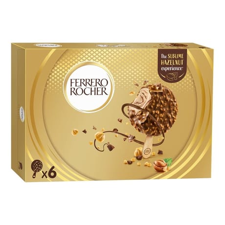 Ferrero rocher glace bâtonnet chocolat au lait éclats de noisettes x6 300g