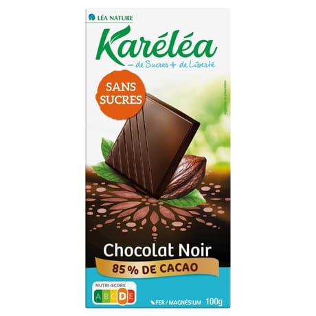 Karéléa chocolat noir 85% sans sucre étui carton de 100g