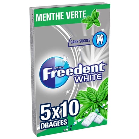Freedent white chewing-gum sans sucres menthe verte 5x10-70g