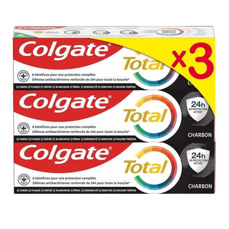 Colgate tube dentifrice total charbon 3x75ml