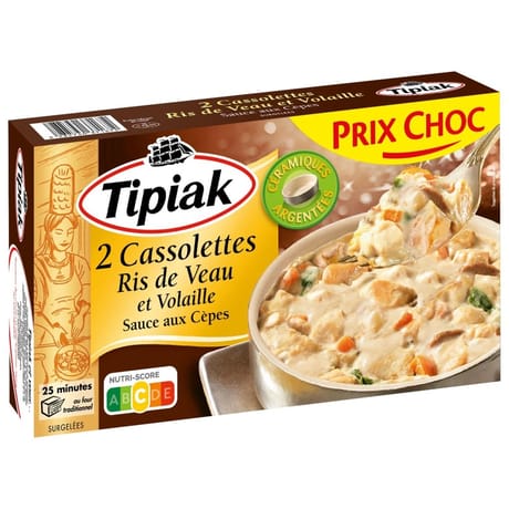 Tipiak cassolettes ris de veau et volaille sauce aux cèpes 2x110g
