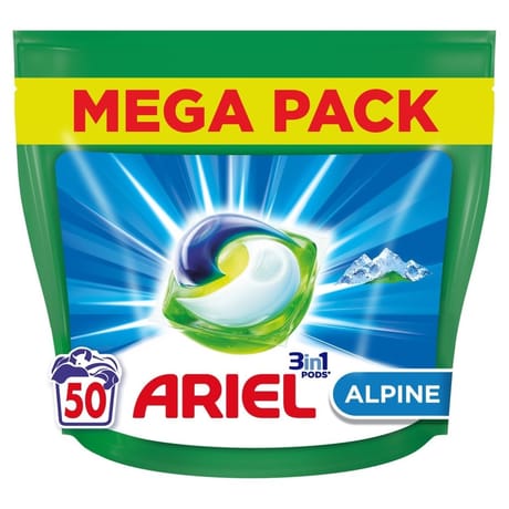 Ariel pods 3 en 1 lessive alpine x50 capsules 1.015kg