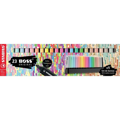 23 surligneurs stabilo boss orginal 8 fluo+ 8 pastel+6 nature