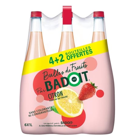 Badoit bulles de fruits citron touche fraise 4+2l gratuits
