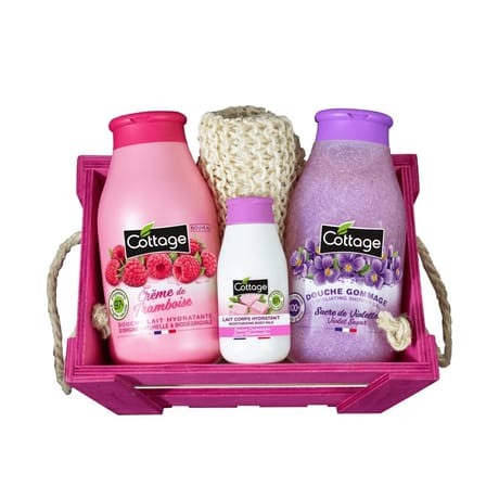 Cottage coffret frambroise douche +lait corps + douche gommage + gant exfoliante