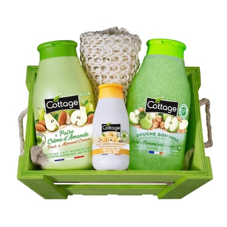 Cottage coffret douche lait poire & crème d'amande + lait corps vanille + douche gommage sucre&pomme