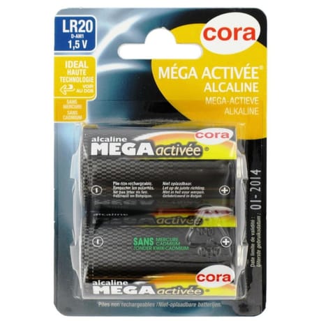 Cora 2 piles alcalines D (LR20) mega-activées