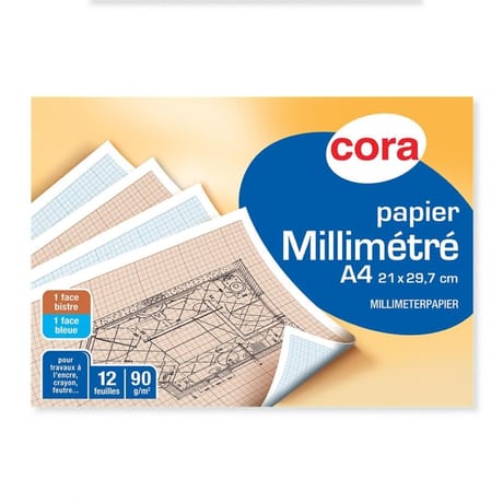 Cora pochette dessin papier millimètre bistre/bleu 21 x 29.7 cm 12 feuilles