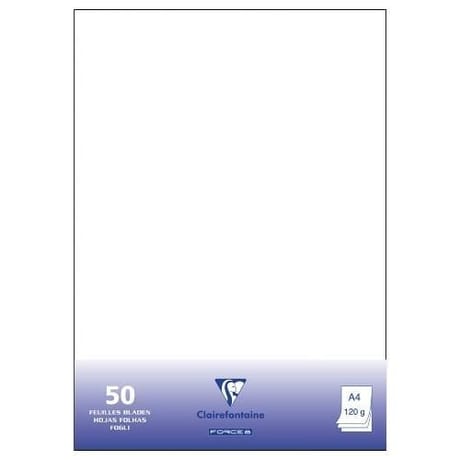 Clairefontaine 50 feuilles de papier couleur 21x29.70 cm 120 grammes blanc sous film