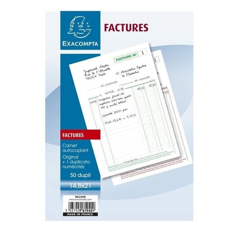 Exacompta manifold duplicata facture 148x210 50f papier autocopiant