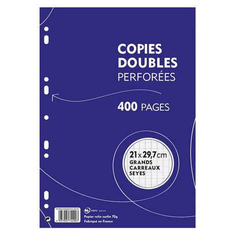 Copies doubles blanches perforées 21x29.7 cm 400 pages grands carreraux