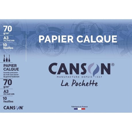 Canson - Pochette calque 10 feuilles a3 29.7x42 cm 70 grammes