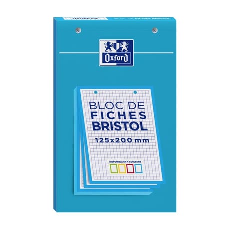 Oxford bloc bristol 125x300 30 fiches perforées q5/5 couleur