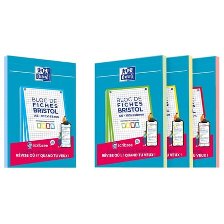 Oxford bloc bristol 105x148 30 fiches non perforées q5/5 couleurs assorties