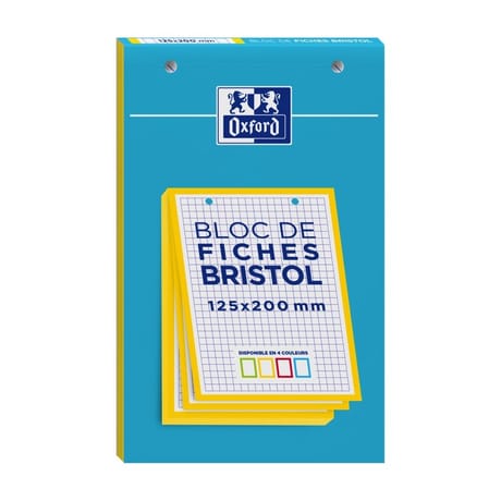 Oxford bloc bristol 125x300 30 fiches perforées q5/5 couleur