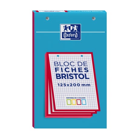 Oxford bloc bristol 125x300 30 fiches perforées q5/5 couleur