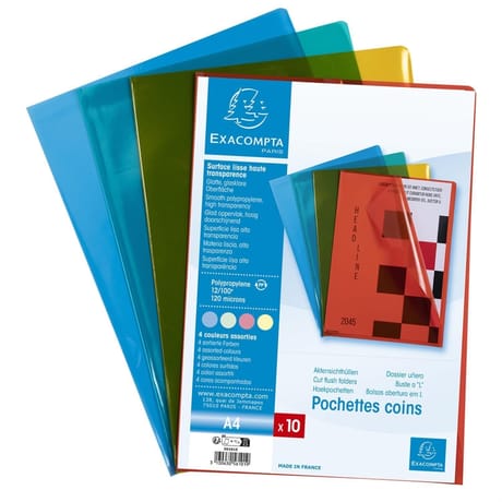 10 pchette coins 210x297 polypro lisse 120 micro exacompta