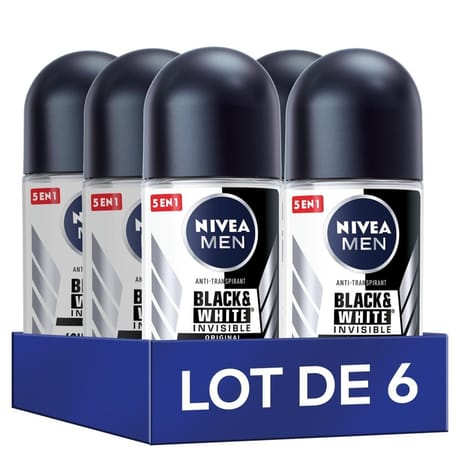 Nivea déodorant bille homme black & white original lot 6 50ml