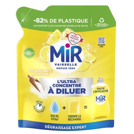 Mir vaisselle ultra concentré à diluer bicarbonate & citron 150ml