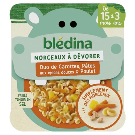 Bledina petit plat morceaux à dévorer duo de carottes pâtes poulet 200g dès 15 mois