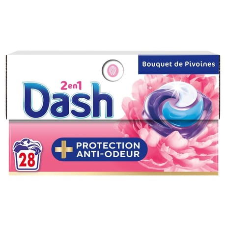 Dash 2 en 1 pods lessive bouquet de pivoines 28 doses 0.669kg