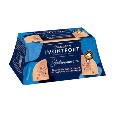 Maison montfort excellence bloc de foie gras de canard du sud-ouest 30% de morceaux 460g