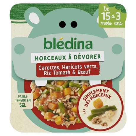 Bledina petit plat morceaux à dévorer carottes haricots verts riz boeuf 200g dès 15 mois