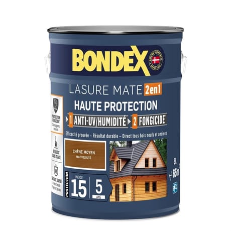 Bondex lasure 2en1 haute protection chene moyen mat veloute 5l