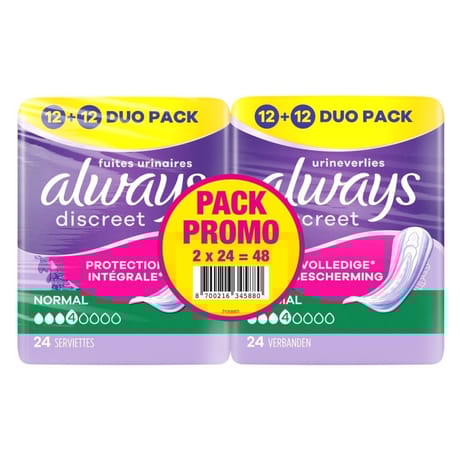 Always discreet serviettes pour fuites urinaires normal x48