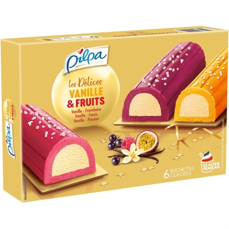 Pilpa les délices vanille & fruits framboise cassis passion 6 bûchettes 351g