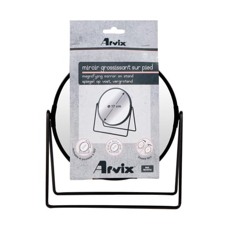 Miroir double face x1x2 sur pied métal noir diam 17cm