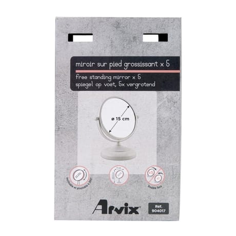 Miroir double face x1x5 sur pied base métal coloris blanc