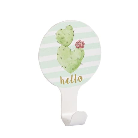 Patère ronde adhésive avec crochet imprime cactus
