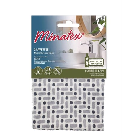 Menatex lavettes microfibre recyclée 31cmx32cm x2