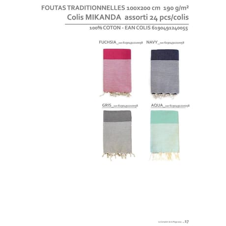 Fouta traditionnelle 100x200 cm mikanda 4 coloris assortis
