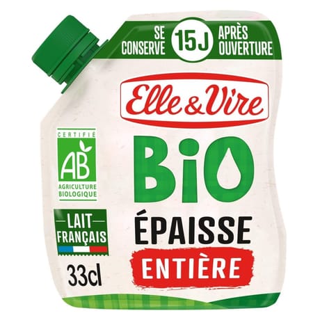 Elle & Vire crème entière épaisse bio poche souple 324g
