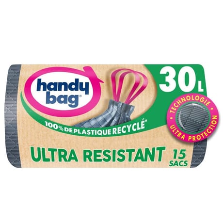 Handy bag sacs poubelle à poignées coulissantes ultra résistant 30l x15