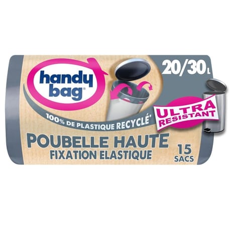 Handy bag 100% plastique recycle sacs poubelle à fixation élastique poubelle haute 20L 30L x15