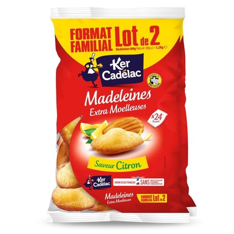 Ker Cadelac 24 madeleines extra moelleuses citron format familial lot de 2x600g